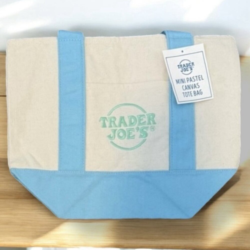 Trader Joes Mini Canvas Blue Pastel Tote Bag 2025 Limited Edition - ONE BAG - Picture 1 of 5